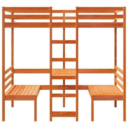Loft Bed Frame with Desk and Chairs Wax Brown 90x190cm Solid Wood Pine