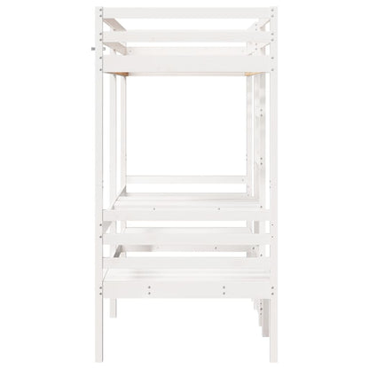 Loft Bed Frame with Desk and Chairs White 75x190cm Solid Wood Pine