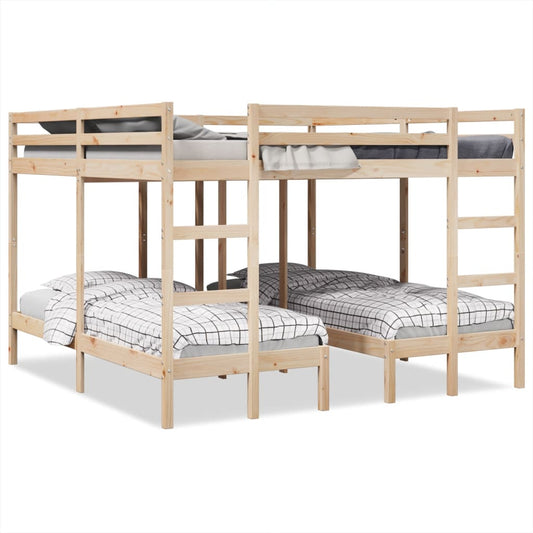 Triple Bunk Bed Frame 200x200/80x200 cm Solid Wood Pine