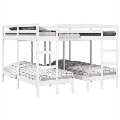 Triple Bunk Bed Frame White 200x200/80x200 cm Solid Wood Pine