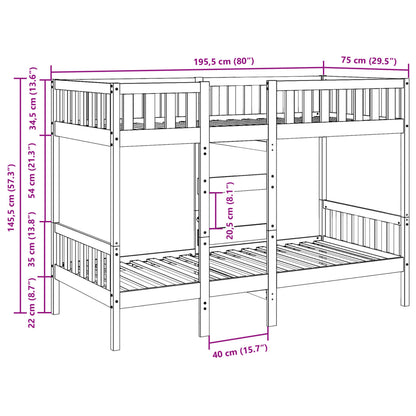 Bunk Bed Wax Brown 75x190 cm Solid Wood Pine