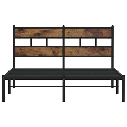 Metal Bed Frame without Mattress Smoked Oak 135x190 cm Double