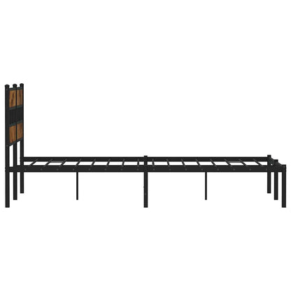 Metal Bed Frame without Mattress Smoked Oak 135x190 cm Double