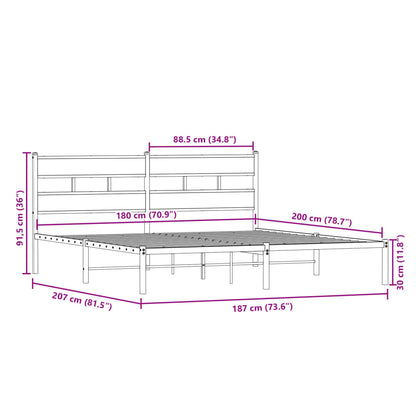 Metal Bed Frame without Mattress Sonoma Oak 180x200 cm Super King