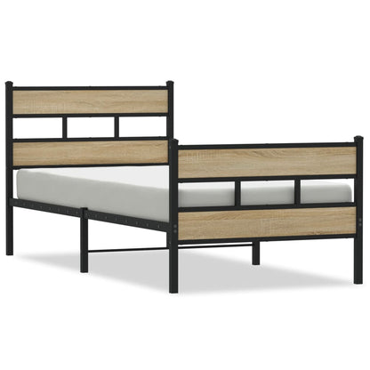 Metal Bed Frame without Mattress Sonoma Oak 75x190 cm Small Single