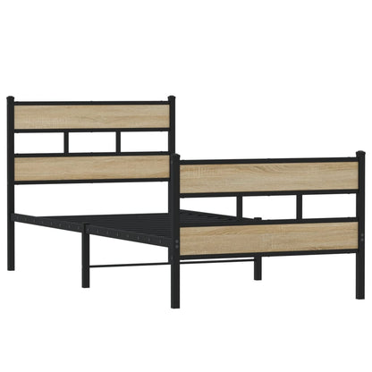 Metal Bed Frame without Mattress Sonoma Oak 75x190 cm Small Single