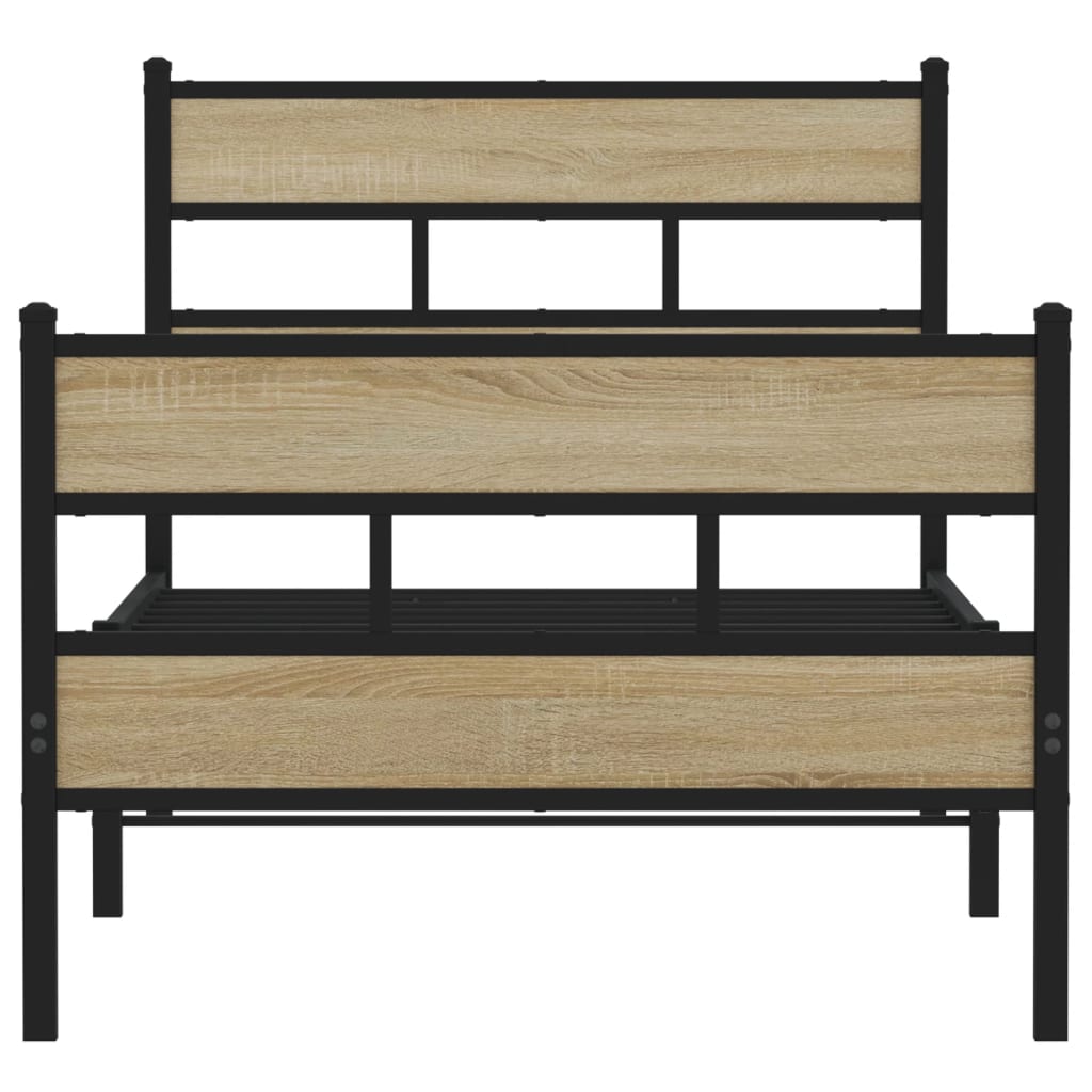 Metal Bed Frame without Mattress Sonoma Oak 75x190 cm Small Single