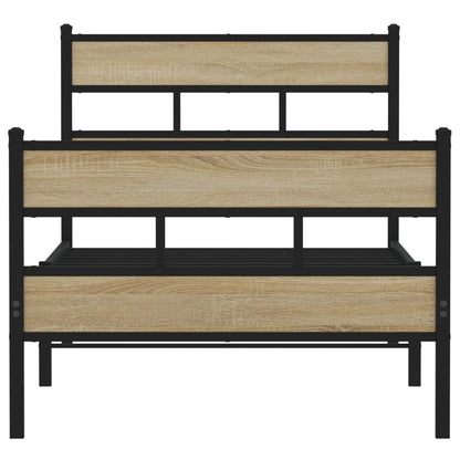 Metal Bed Frame without Mattress Sonoma Oak 75x190 cm Small Single