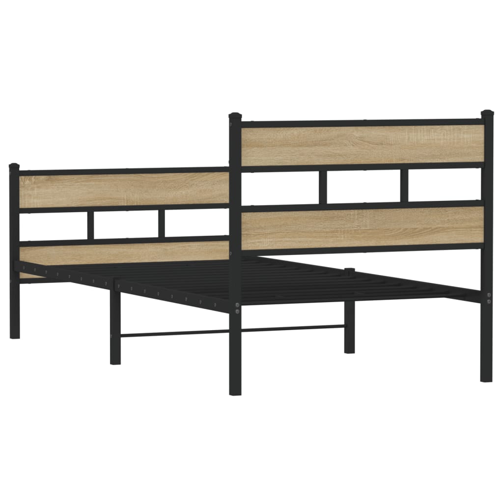 Metal Bed Frame without Mattress Sonoma Oak 75x190 cm Small Single