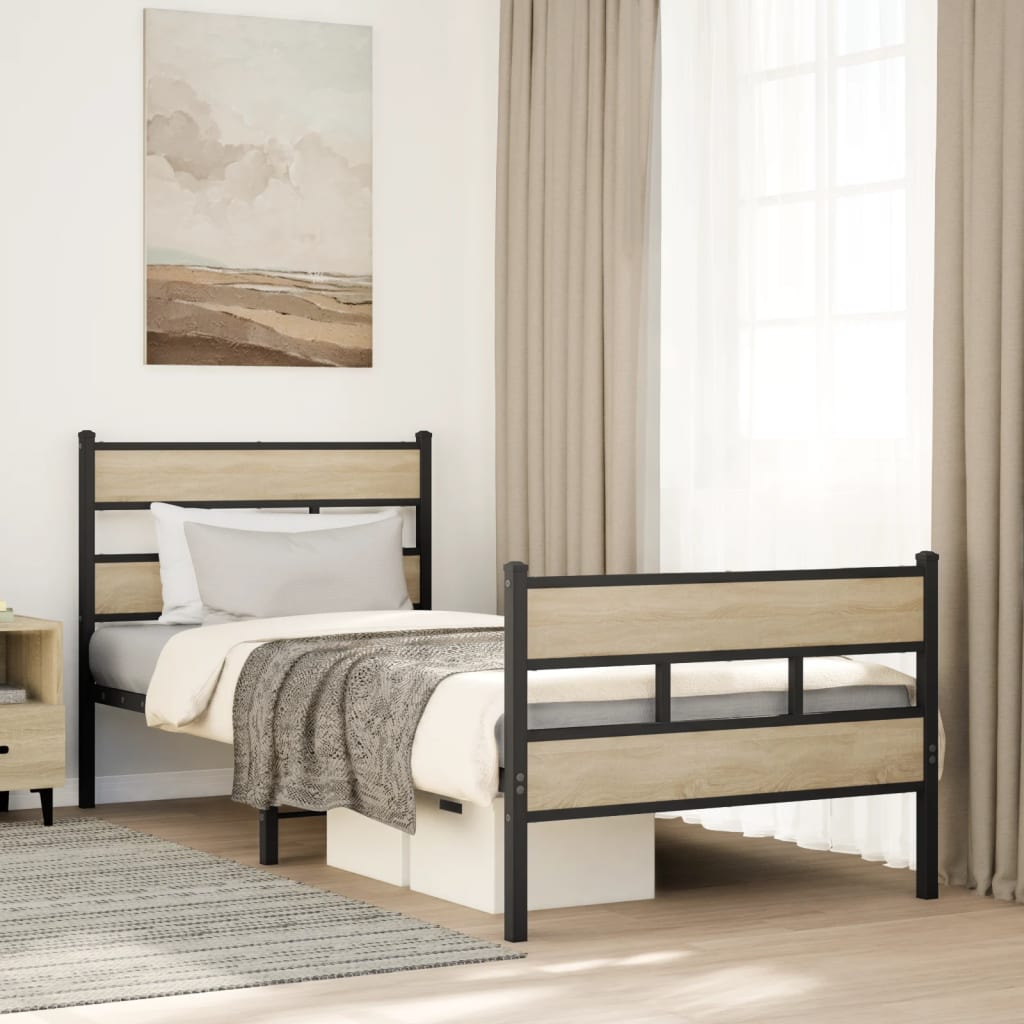 Metal Bed Frame without Mattress Sonoma Oak 75x190 cm Small Single