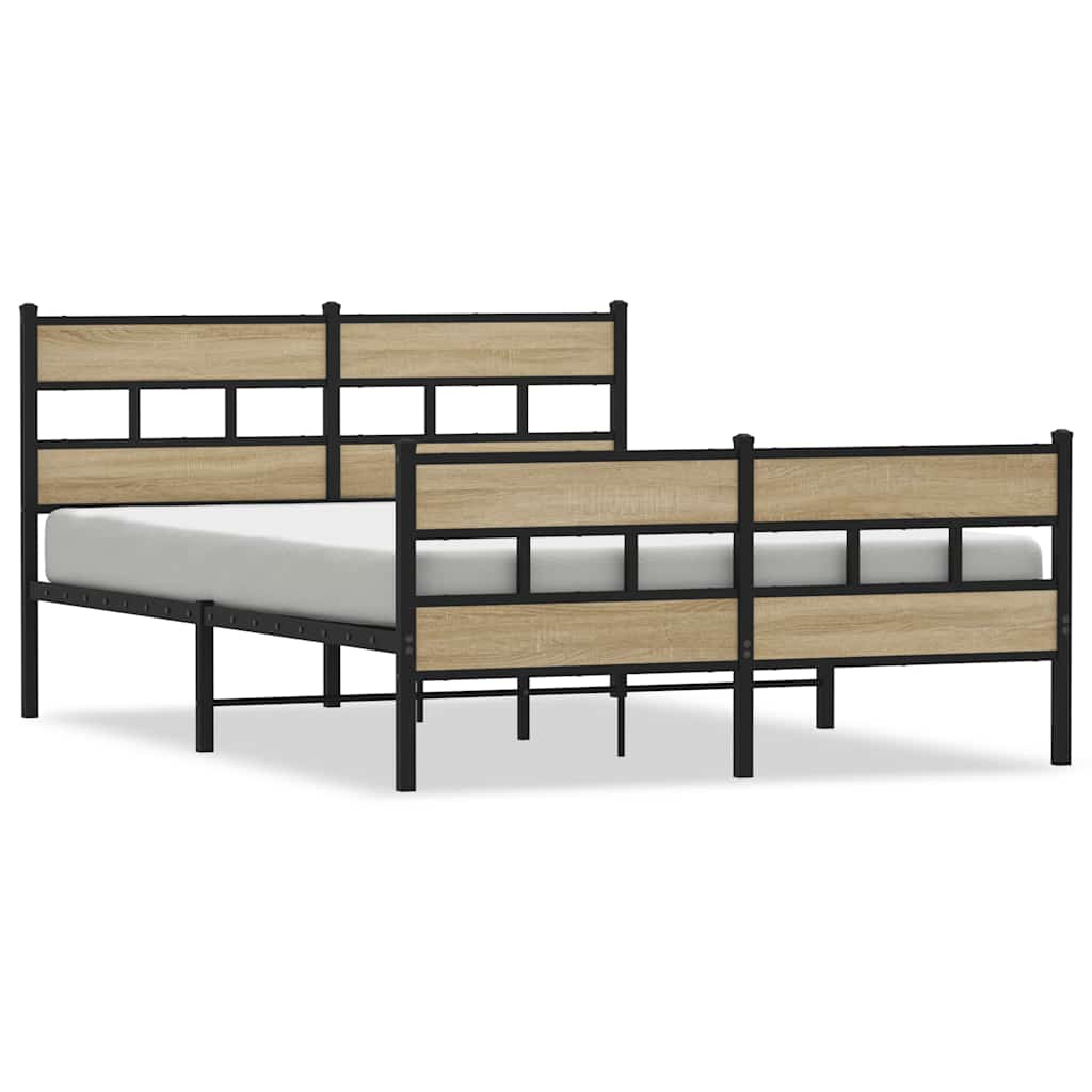 Metal Bed Frame without Mattress Sonoma Oak 135x190 cm Double