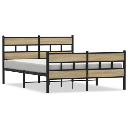 Metal Bed Frame without Mattress Sonoma Oak 135x190 cm Double