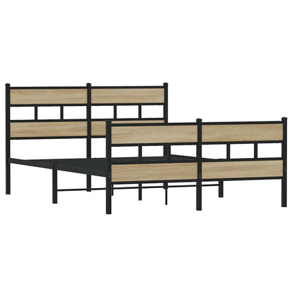 Metal Bed Frame without Mattress Sonoma Oak 135x190 cm Double