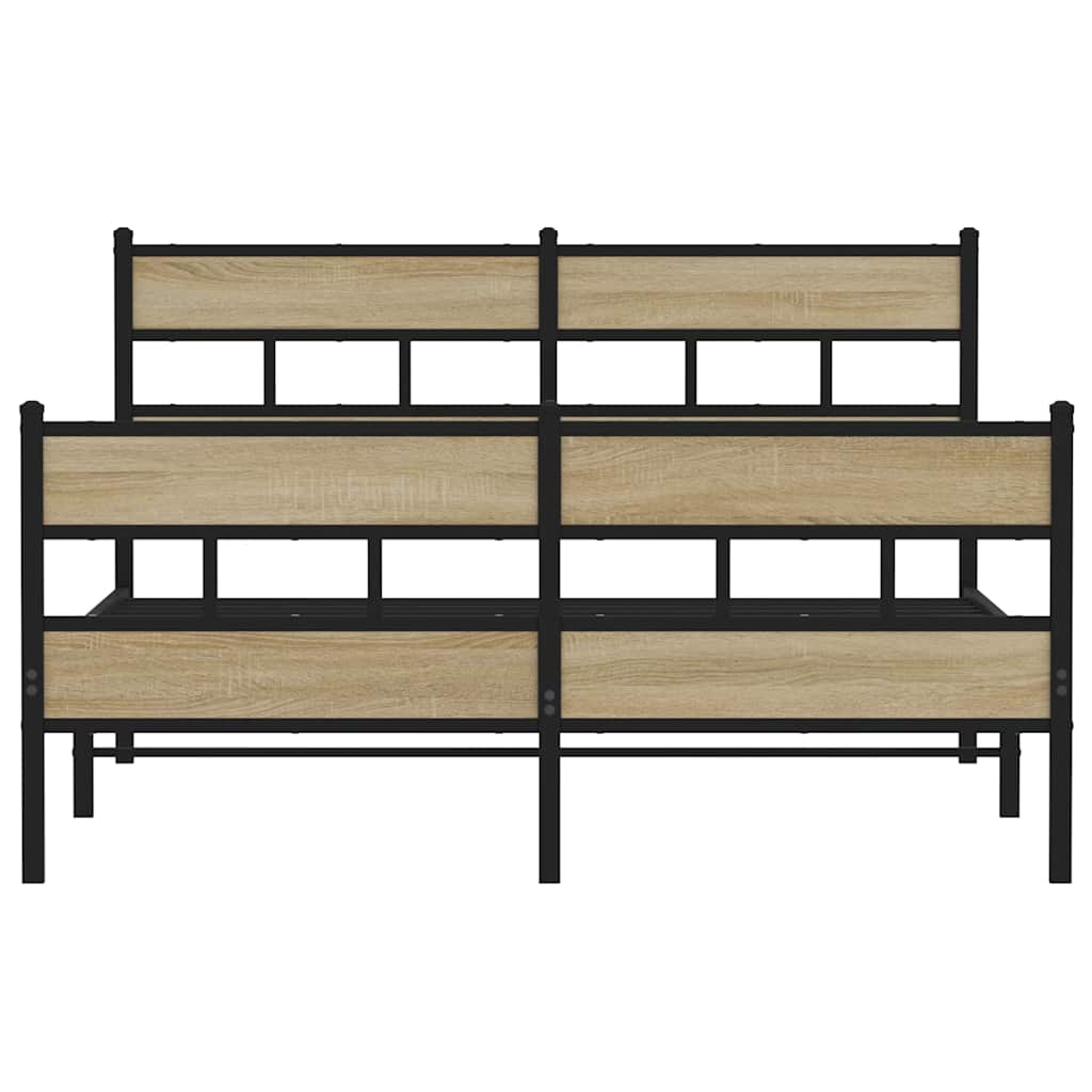 Metal Bed Frame without Mattress Sonoma Oak 135x190 cm Double