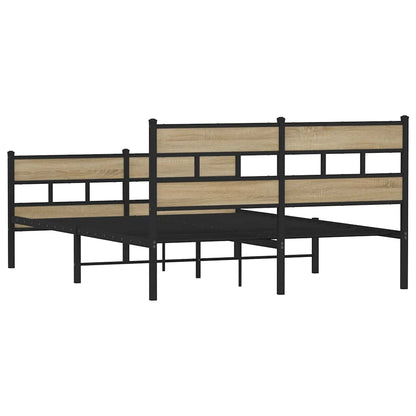 Metal Bed Frame without Mattress Sonoma Oak 135x190 cm Double