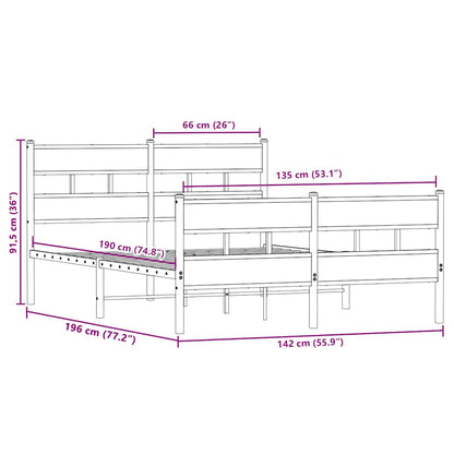 Metal Bed Frame without Mattress Sonoma Oak 135x190 cm Double