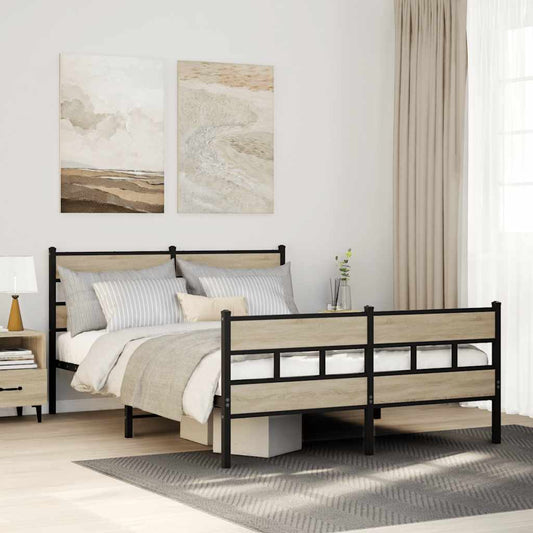 Metal Bed Frame without Mattress Sonoma Oak 135x190 cm Double