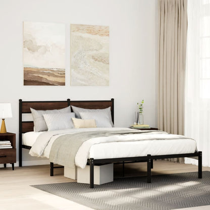 Bed Frame without Mattress with Headboard Brown Oak 140x200 cm