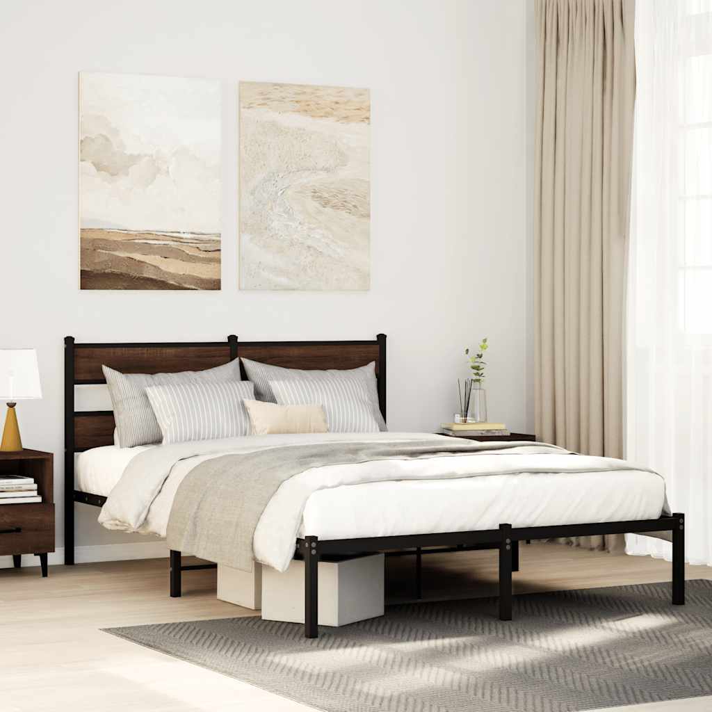 Bed Frame without Mattress with Headboard Brown Oak 150x200 cm King Size
