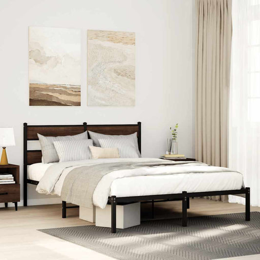 Bed Frame without Mattress with Headboard Brown Oak 150x200 cm King Size