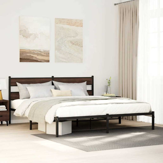 Bed Frame without Mattress with Headboard Brown Oak 180x200 cm Super King