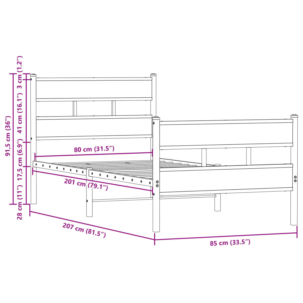Bed Frame without Mattress with Headboard and Footboard 80x200 cm