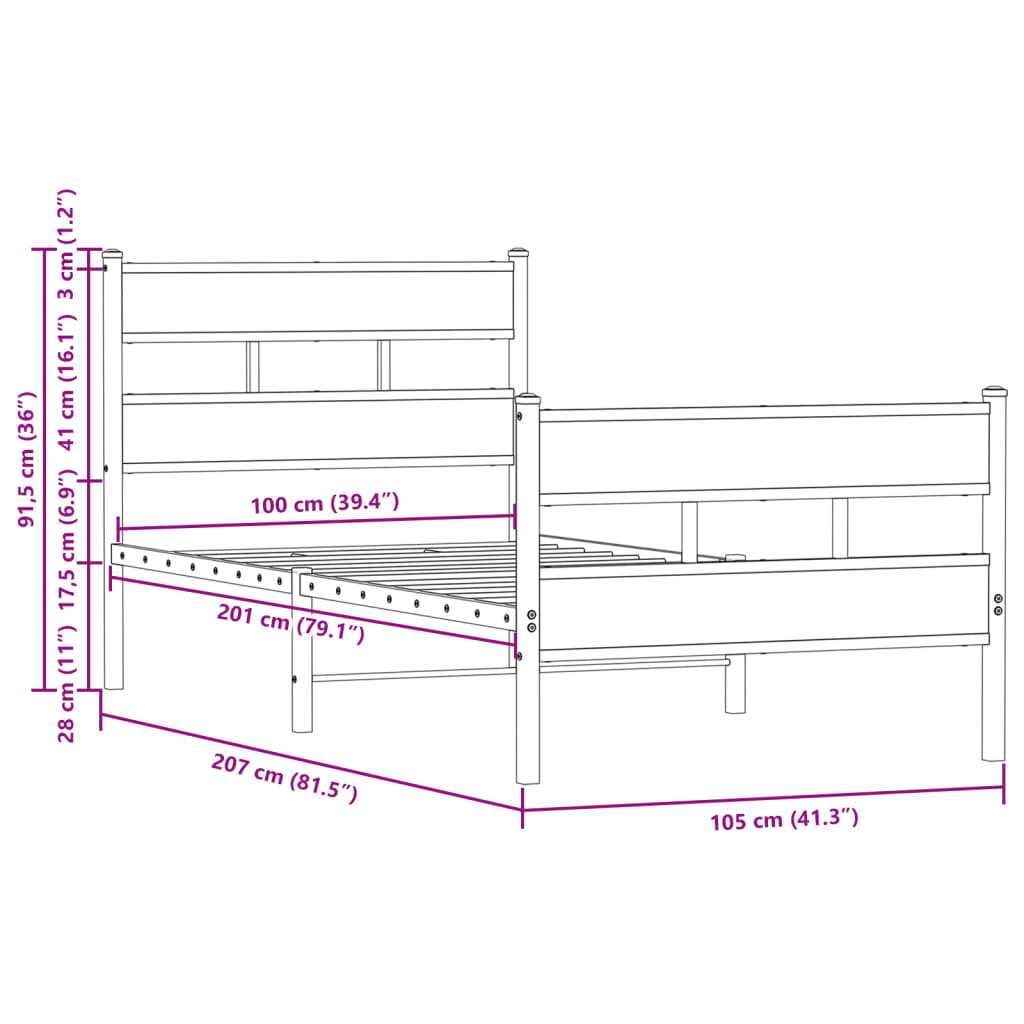 Bed Frame without Mattress with Headboard and Footboard 100x200 cm
