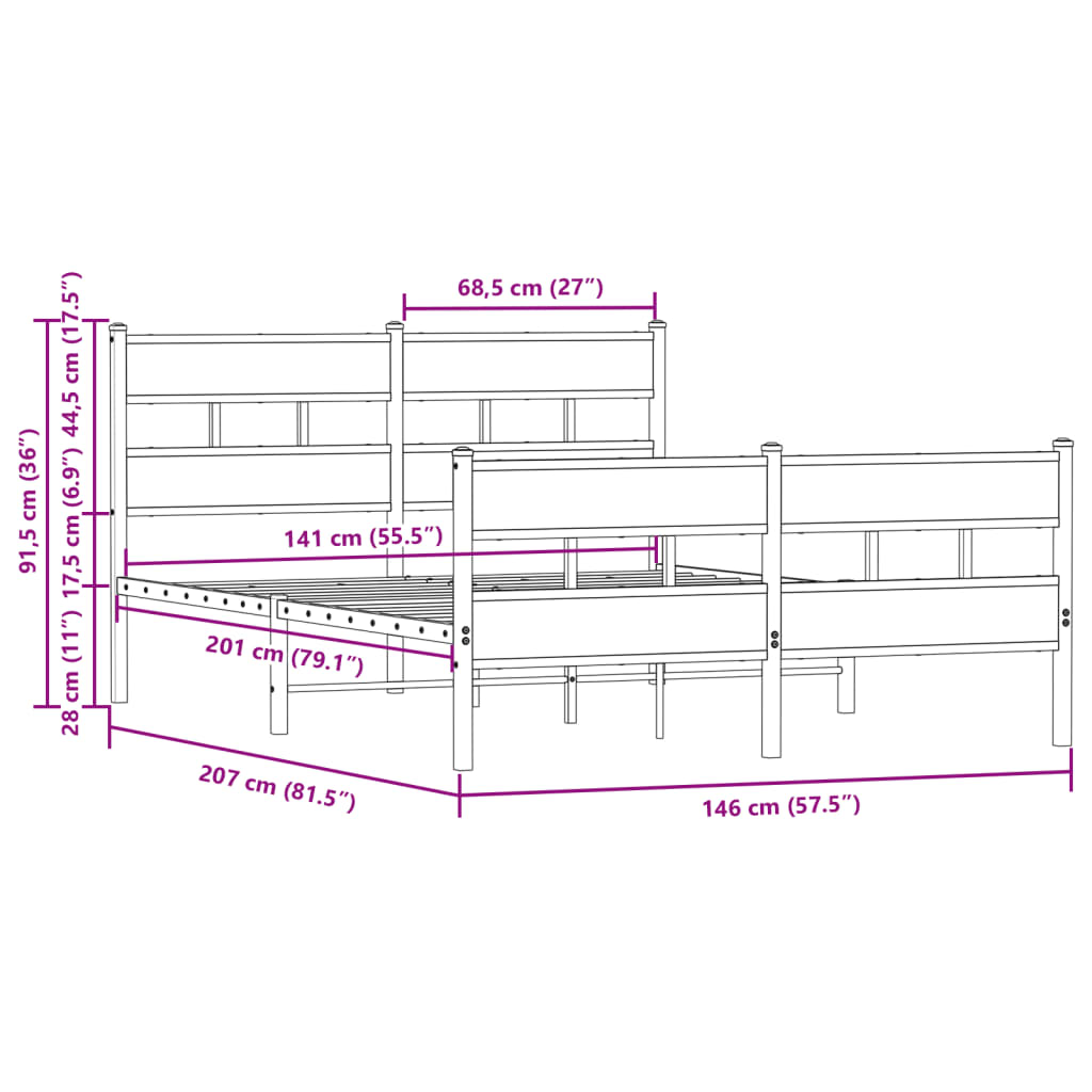 Bed Frame without Mattress with Headboard and Footboard 140x200 cm