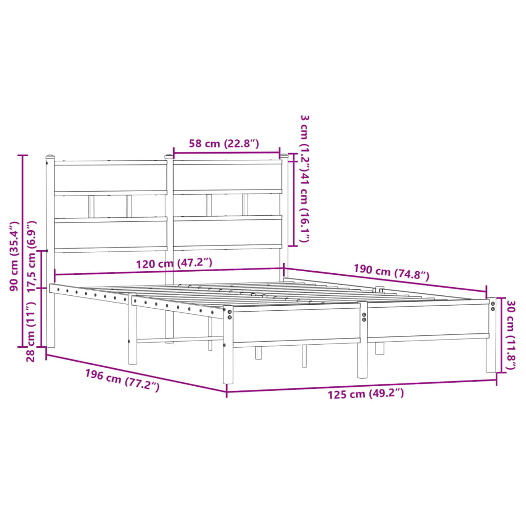 Bed Frame without Mattress with Headboard Sonoma Oak 120x190 cm Small Double