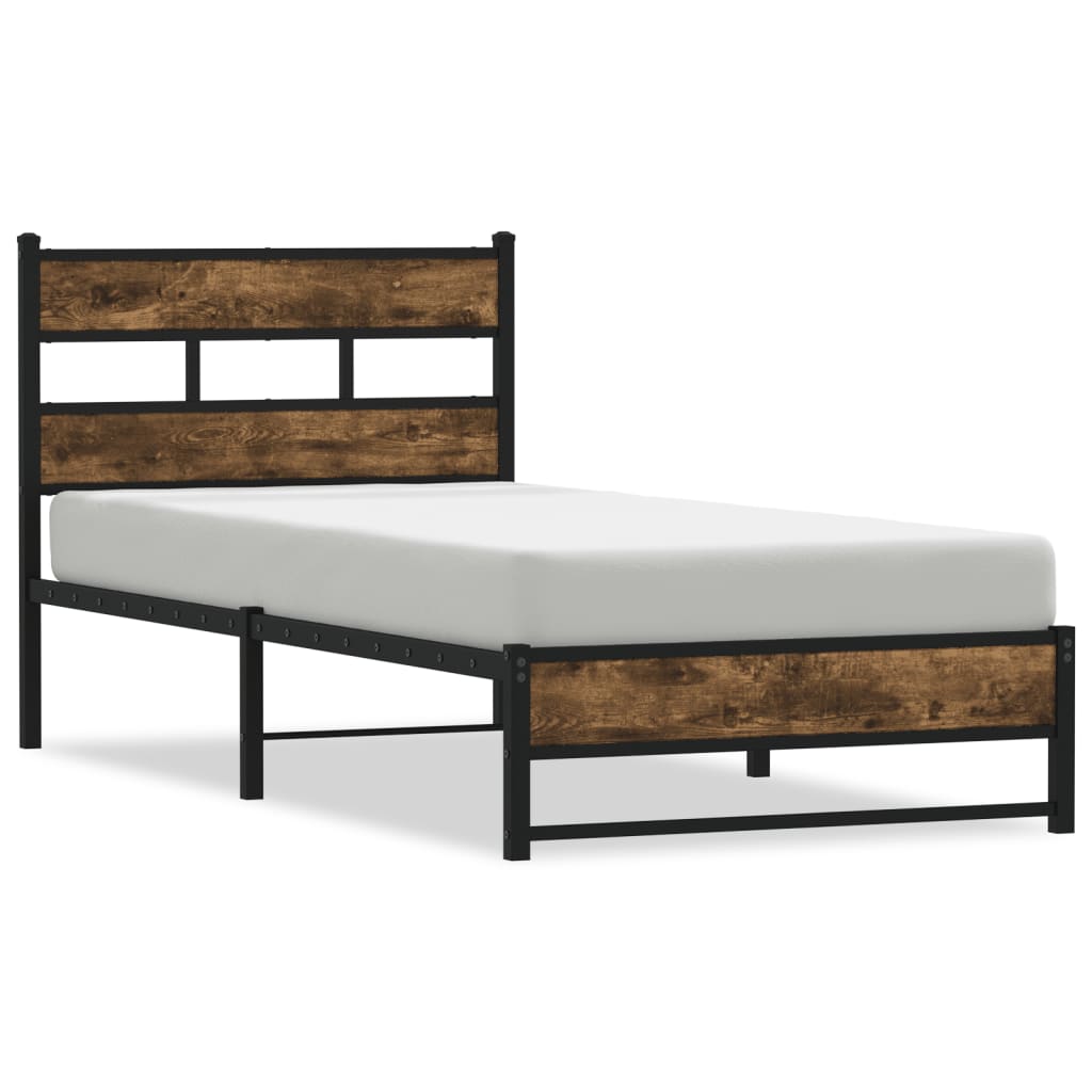 Metal Bed Frame without Mattress Smoked Oak 107x203 cm