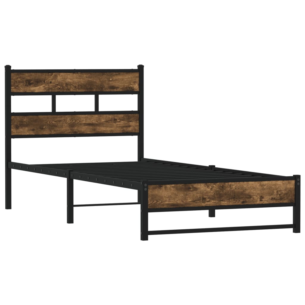 Metal Bed Frame without Mattress Smoked Oak 107x203 cm