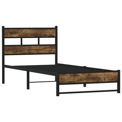 Metal Bed Frame without Mattress Smoked Oak 107x203 cm