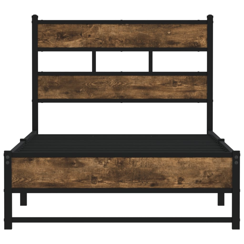 Metal Bed Frame without Mattress Smoked Oak 107x203 cm