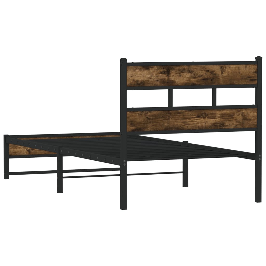 Metal Bed Frame without Mattress Smoked Oak 107x203 cm