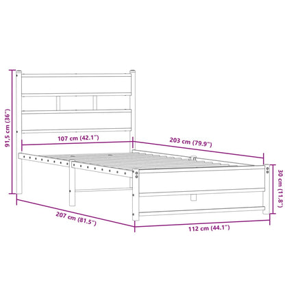 Metal Bed Frame without Mattress Smoked Oak 107x203 cm