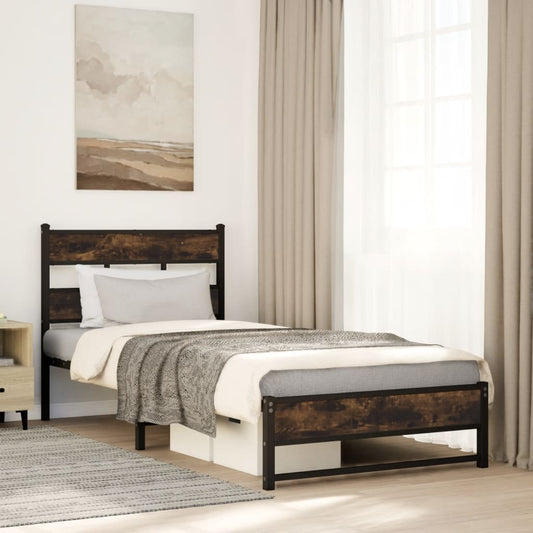 Metal Bed Frame without Mattress Smoked Oak 107x203 cm