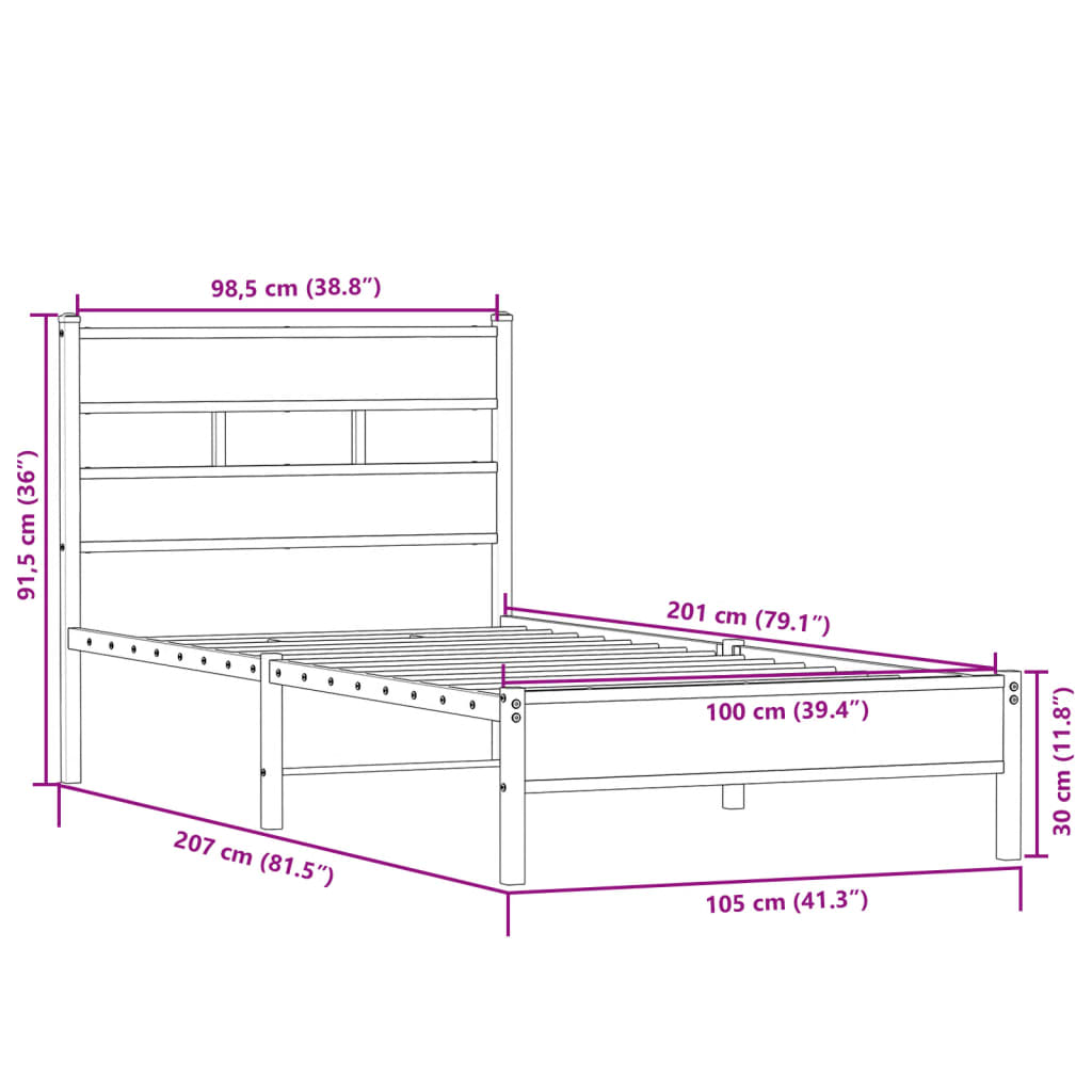 Bed Frame without Mattress Sonoma Oak 100x200 cm Engineered Wood