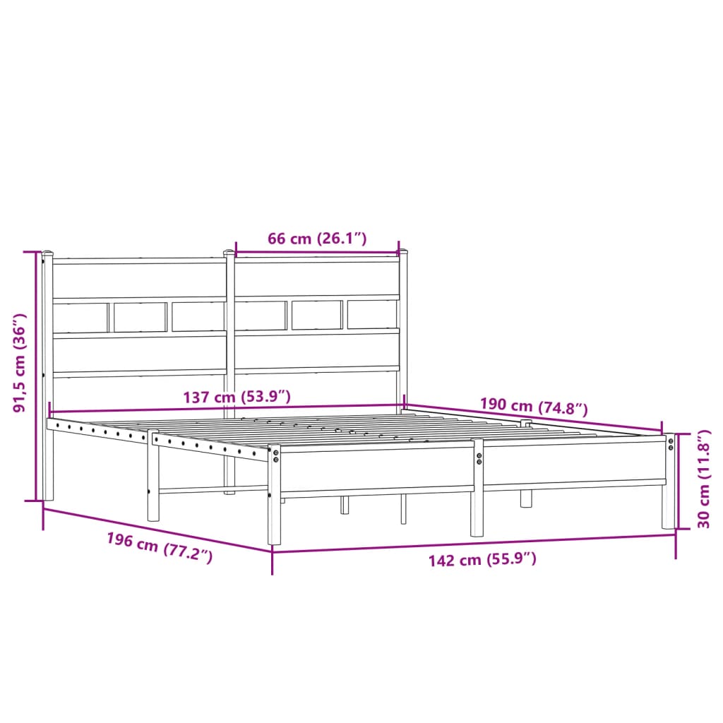 Bed Frame without Mattress Sonoma Oak 137x190 cm Engineered Wood