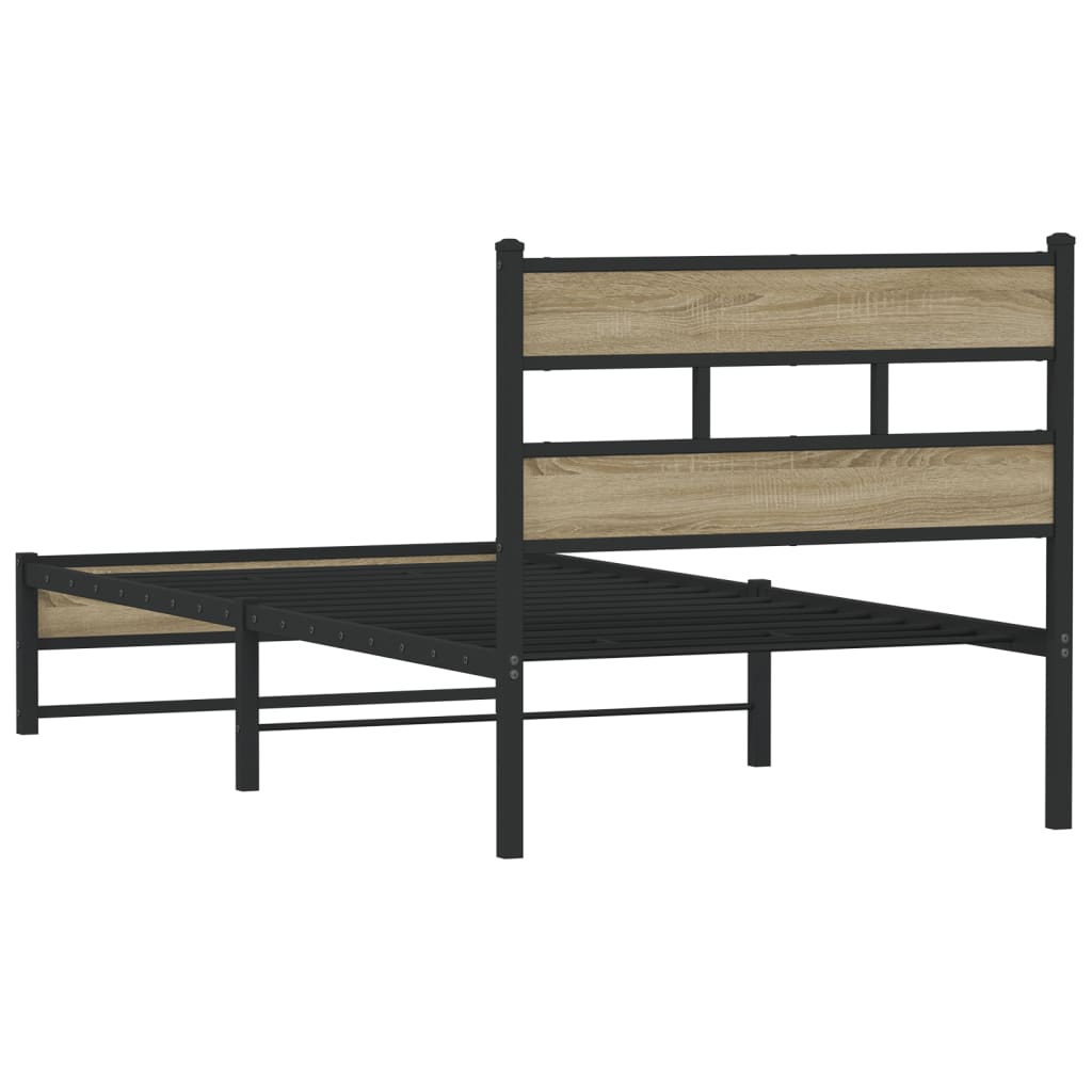 Metal Bed Frame without Mattress Sonoma Oak 100x190 cm