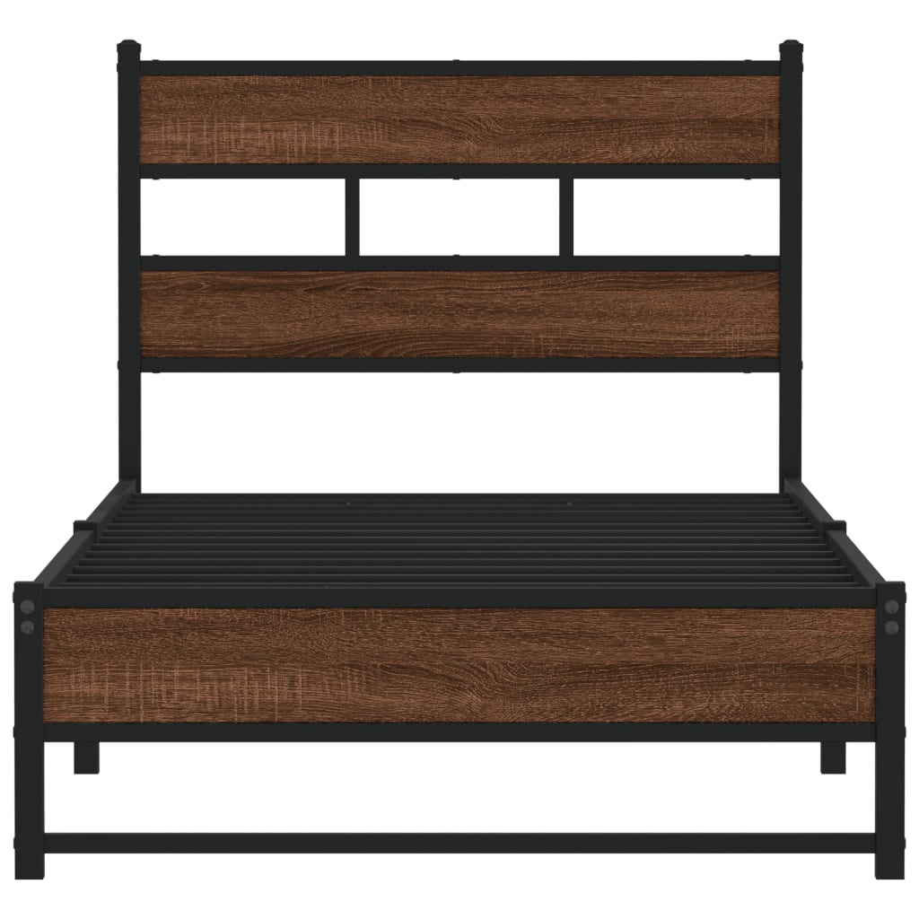 Metal Bed Frame without Mattress Brown Oak 75x190 cm Small Single