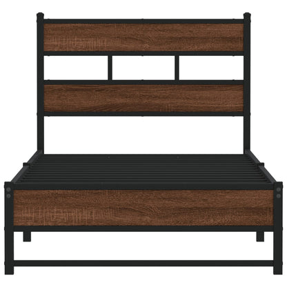 Metal Bed Frame without Mattress Brown Oak 75x190 cm Small Single