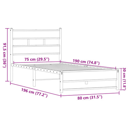 Metal Bed Frame without Mattress Brown Oak 75x190 cm Small Single