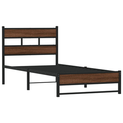 Metal Bed Frame without Mattress Brown Oak 80x200 cm