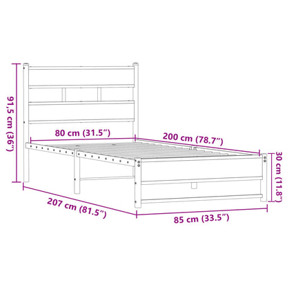 Metal Bed Frame without Mattress Brown Oak 80x200 cm