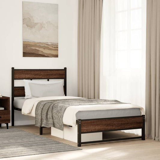 Metal Bed Frame without Mattress Brown Oak 80x200 cm