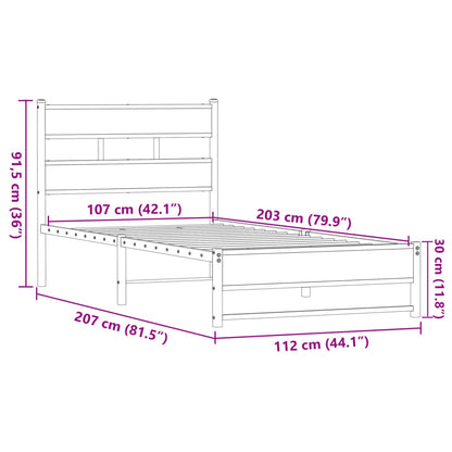 Metal Bed Frame without Mattress Brown Oak 107x203 cm