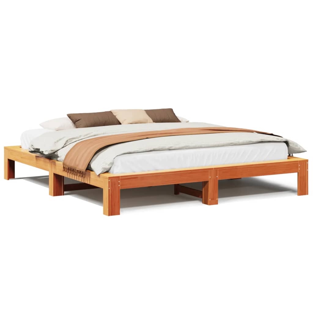 Bed Frame without Mattress Wax Brown 180x200 cm Super King Solid Wood Pine