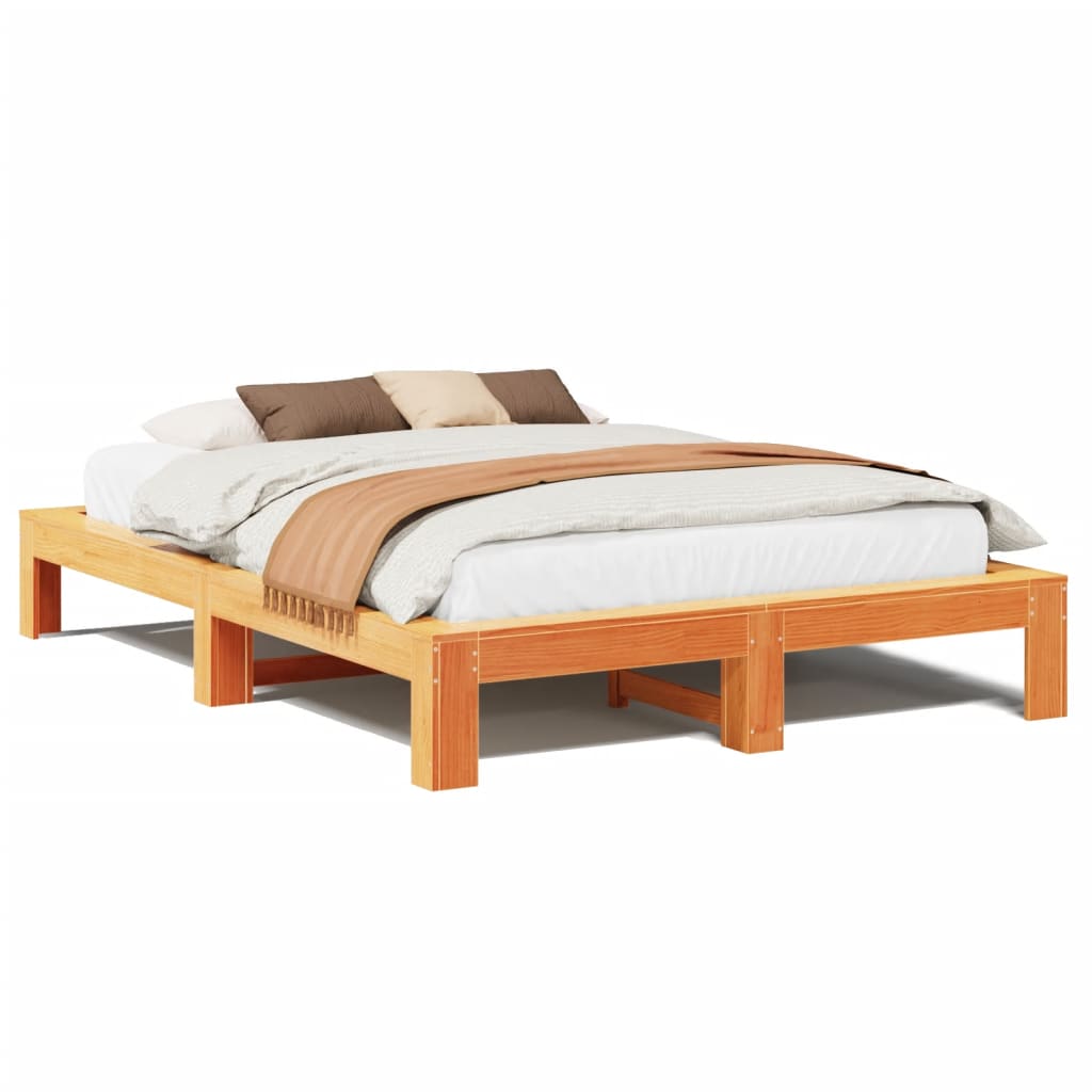 Bed Frame without Mattress Wax Brown 140x190 cm Solid Wood Pine