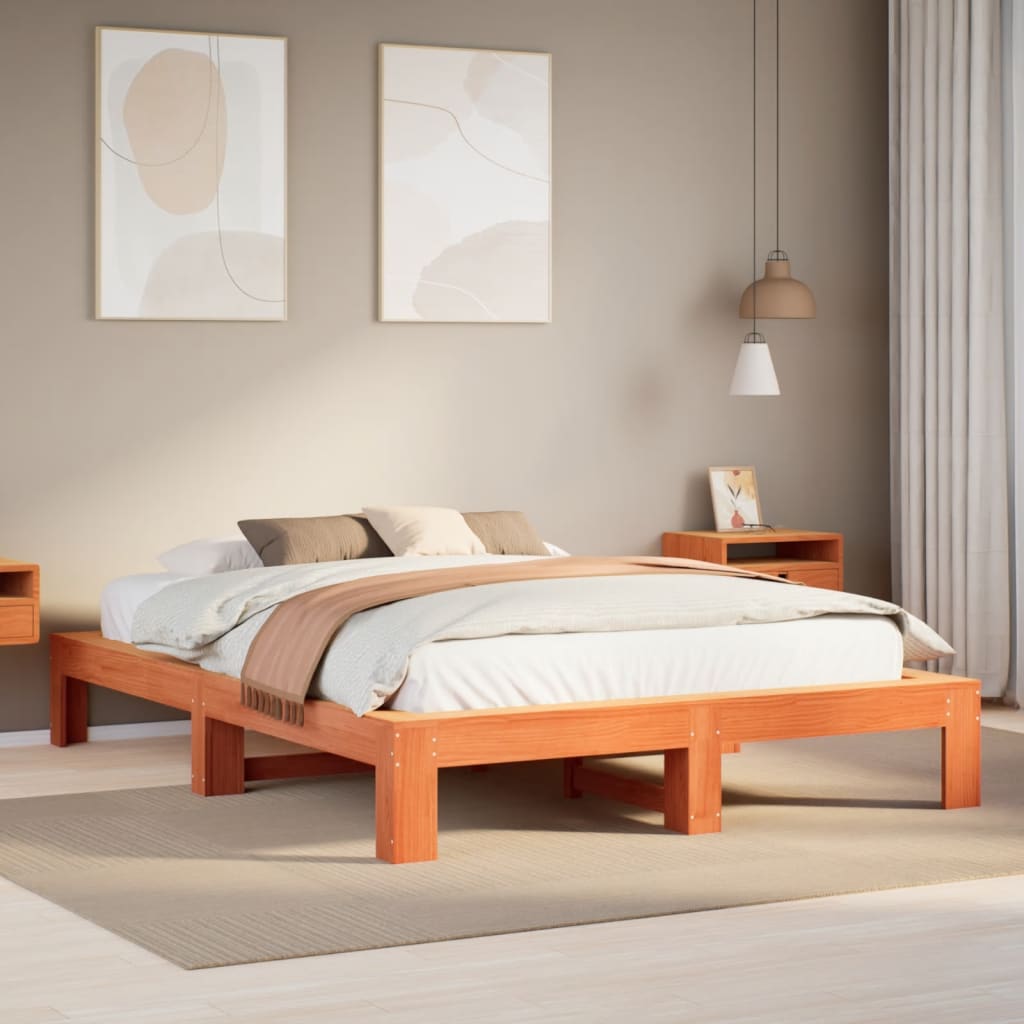 Bed Frame without Mattress Wax Brown 140x190 cm Solid Wood Pine