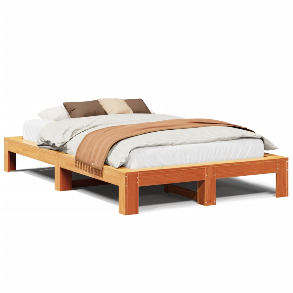 Bed Frame without Mattress Wax Brown 135x190 cm Double Solid Wood Pine